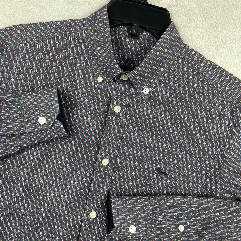 Harmont & Blaine Shirt Men Small Blue Monogram Print Narrow Fit Button Down Logo